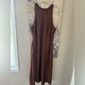 Satin brown midi dress